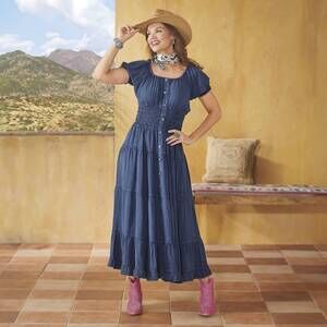 NEW BACK IN THE SADDLE denim prairie dress in blue
